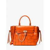 Michael Kors Hamilton Legacy Large Woven Leather Belted Satchel Orange One Size