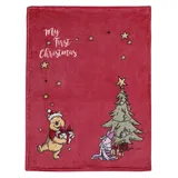 Disney Winnie The Pooh "my First Christmas" Baby Blanket In Red