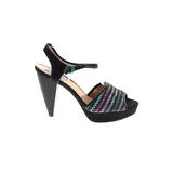 Poetic License Heels: Slingback Platform Cocktail Party Black Print Shoes - Women's Size 8 - Open Toe