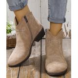 RXFSP Women's Western Boots Khaki - Khaki Stitch-Detail Cowboy Ankle Boot - Women