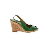 Via Spiga Wedges: Green Print Shoes - Women's Size 8 - Peep Toe