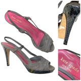 Kate Spade Shoes | Kate Spade Pump Heel Peep Toe Sling Back Suede Snakeskin Platform Gray Pink 11 | Color: Gray/Pink | Size: 11