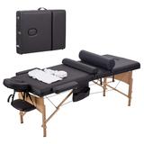 BestMassage New 84 L 3 Fold Massage Table Portable Facial Bed W/ Sheet Bolsters Carry Case 3 Black