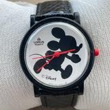 Disney Accessories | Disney Mickey Mouse Lorus Quartz Ladies Wristwatch Black Leather Band Watch | Color: Black | Size: Os