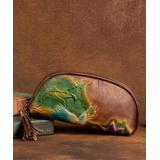 La Vachette Wallets Brown - Brown & Green Floral Bird Embossed Leather Clutch