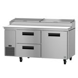 Hoshizaki PR67A-D2 Steelheart 67" Pizza Prep Table w/ Refrigerated Base, 115v, (9) 1/3 Size Pan Capacity, 2 Drawers/1 Door, Stainless Steel