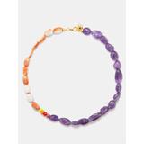 Fry Powers - Amethyst, Enamel And Spiny Oyster Beaded Necklace - Womens - Multi