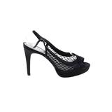 PAPELL Studio Heels: Slingback Platform Party Black Print Shoes - Women's Size 8 - Peep Toe