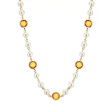 1928 Gold Tone Simulated Pearl & Crystal Strandage Necklace, Women's, Yellow