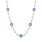 1928 Gold Tone Simulated Pearl & Crystal Strandage Necklace, Women's, Blue