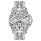 Bulova Men's Octava Crystal Accent Pave Dial Silver-tone Band 41mm