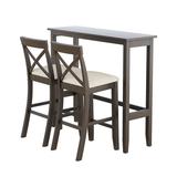 Gracie Oaks 48”Rectangular Wood Bar Height Dining Set Kitchen Breakfast Nook w/ 2 Chairs For Small Places Wood/Upholstered Chairs in Brown | Wayfair