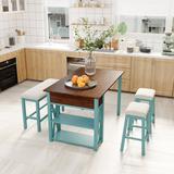 Latitude Run® Rustic Wood 4-Piece Counter Height Dining Table Set w/ Storage Shelves & Drawer in Blue/Brown | Wayfair