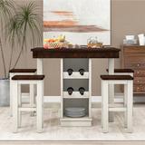 Latitude Run® 5-Pieces Counter Height Dining Sets, Square Wood Table w/ 3-Tier Adjustable Storage Shelves & Wine Racks For Small Spaces in White