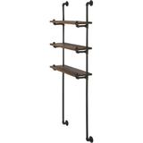 Williston Forge Storage Shelves, Rustic Industrial Pipe & Burnt Solid Wood Wall Mounted Bathroom Shelf Rack Wood in Black/Brown | Wayfair