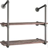 Williston Forge Solid Wood Shelf/Shelf/Shelf Shelf/Shelf Metal Iron Pipe Wood in Brown, Size 28.0 H x 31.0 W x 12.0 D in | Wayfair