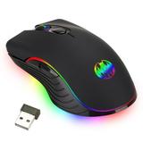 TSV Wireless Gaming Mouse Rechargeable RGB Computer Mouse with 7 Breathing LED Light 3 Adjustable DPI Silent Click Ergonomic 2.4G USB Optical Mouse for PC Laptop Desktop Gamer Mac Black