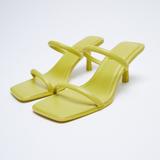 Zara Shoes | Nwot Zara Woman Strappy Heeled Leather Sandals Pistachio Green | 2301810 Size 9 | Color: Green | Size: 9