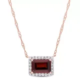 Belk & Co 1.25 Ct. T.g.w. Garnet And 1/8 Ct. T.w. Diamond Halo Square Necklace In 14K Rose Gold, Pink