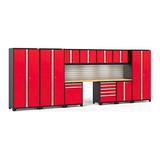 NewAge Products PRO 3.0 Series Red 12-Piece Cabinet Set with Bamboo Tops Slatwall and LED Lights