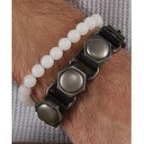 Noca Jewelry Design Men's Bracelets - White & Black Leather Beaded Stretch Bracelet Set