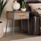 Baxton Studio Laurel Rustic Industrial Antique Grey Finished Metal and Whitewashed Oak Brown Finished Wood 1-Drawer End Table - Wholesale Interiors AM19137-Oak/Grey-ET