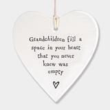 East Of India Porcelain Hanging Heart Gift Grandchildren Fill A Space in Your Grandparents