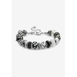 Women's Silver Tone Antiqued Bali Style Bead Charm Bracelet, Crystal 8" Jewelry by PalmBeach Jewelry in Crystal