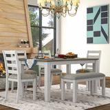 Red Barrel Studio® Mellah 6 - Person Rubberwood Breakfast Nook Dining Set Wood/Upholstered Chairs in White/Brown | Wayfair