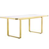 Everly Quinn Corymbia 71" Dining Room Table w/ gold base Metal in Gray/White/Yellow, Size 30.7 H x 35.4 W x 70.9 D in | Wayfair