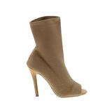 Qupid Ankle Boots: Slip-on Stilleto Chic Tan Solid Shoes - Women's Size 6 1/2 - Peep Toe