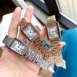 fashion women watches quartz movement silver gold dress watch lady square tank stainless steel case original clasp analog casual wristwatch