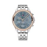 Tommy Hilfiger Blue and Rose Gold Detail Dial Stainless Steel Bracelet Ladies Watch, One Colour, Women