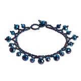 Lights of the Depths,'Glass and Crystal Beaded Charm Bracelet in Blue Tones'