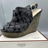 Coach Shoes | Coach Janet Peep Toe Platform Wedge Heels Sandals | Color: Black/Blue | Size: 8