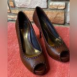 Gucci Shoes | Gucci Italian Leather Peek-A-Boo Toe 3 Heels Size 8 12 | Color: Brown | Size: 8.5