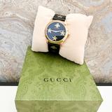 Gucci Accessories | New! Gucci Stainless Steel Calfskin 38mm G-Timeless Bee Star Quartz Watch | Color: Black/Gold | Size: Os
