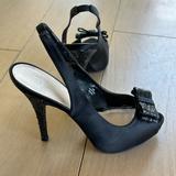 Disney Shoes | Disney Glass Slipper Collection - Black Satin Glitter Steletto Slingback Pump | Color: Black | Size: 8.5