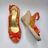 J. Crew Shoes | J. Crew Retro Peep Toe Slingback Espadrille Wedge Sandals Size 8 | Color: Green/Orange | Size: 8