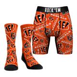 Men's Rock Em Socks Cincinnati Bengals All-Over Logo Underwear and Crew Combo Pack