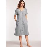 Women's Plus Zip Front Embroidered Robe, Heather Gray Grey 3XL