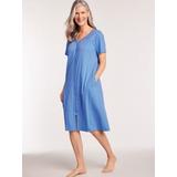 Women's Plus Zip Front Embroidered Robe, Blue XL
