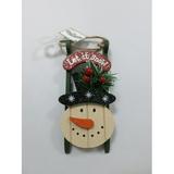 Holiday Time Snowman Sleigh Wooden Christmas Ornament