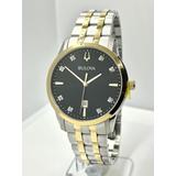 Bulova Mens Sutton Diamond Stainless Steel Two Tone Black Dial 40mm