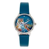 Empress Women's Watches Silver/Blue - Silvertone & Blue Tiger Crystal Diana Leather-Strap Watch