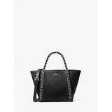 Michael Kors Westley Small Pebbled Leather Chain-Link Tote Bag Black One Size