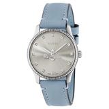 Gucci G-Timeless Blue Leather Stainless Steel Ladies Quartz Watch