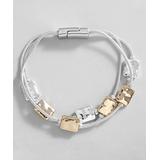 Don't AsK Women's Bracelets Silver - Two-Tone Rectangle Beaded Magnetic Layered Bracelet