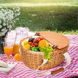 August Grove® Picnic Basket Set Of 2 Pieces, w/ Insulated Cold Storage Bag & Tableware Service Set, Wooden Lid & Handle, Wicker Picnic Basket