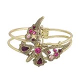 1928 Jewelry Brass Purple/fuchsia Butterfly Hinge Cuff Bracelet, Purple